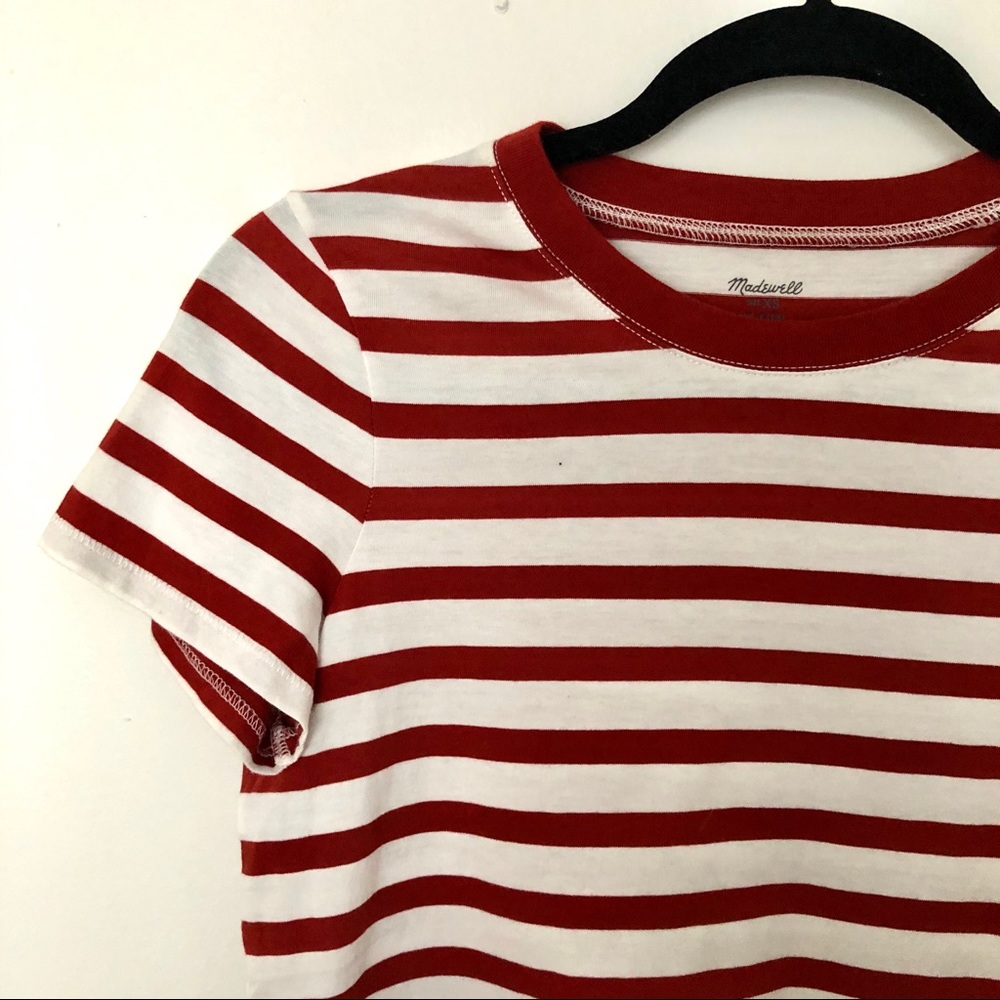 red + white striped madewell tee